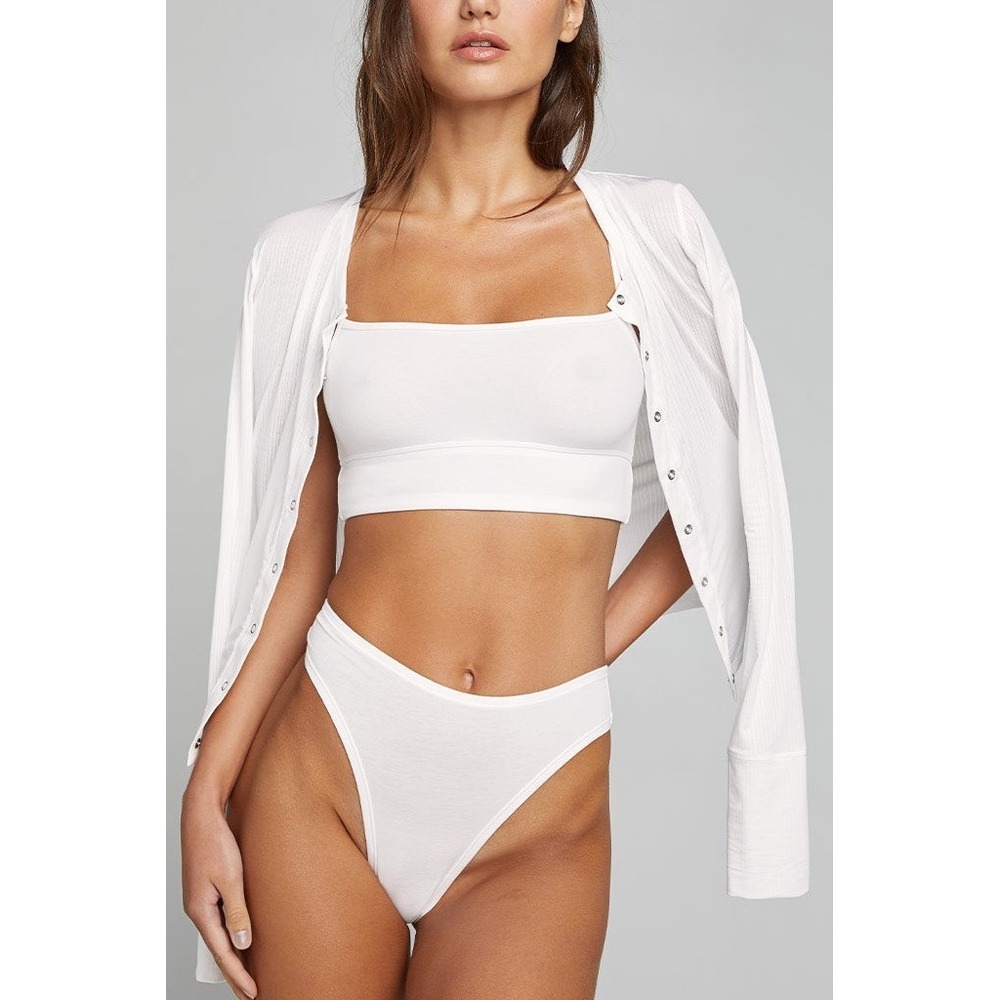 Negative Underwear Whipped Cardigan White Size Large Snap Ribbed